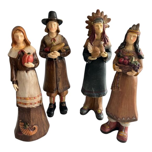 Set of 4 Vtg Thanksgiving Figurines – Pilgrim & Native-Inspired Figures - Picture 1 of 7